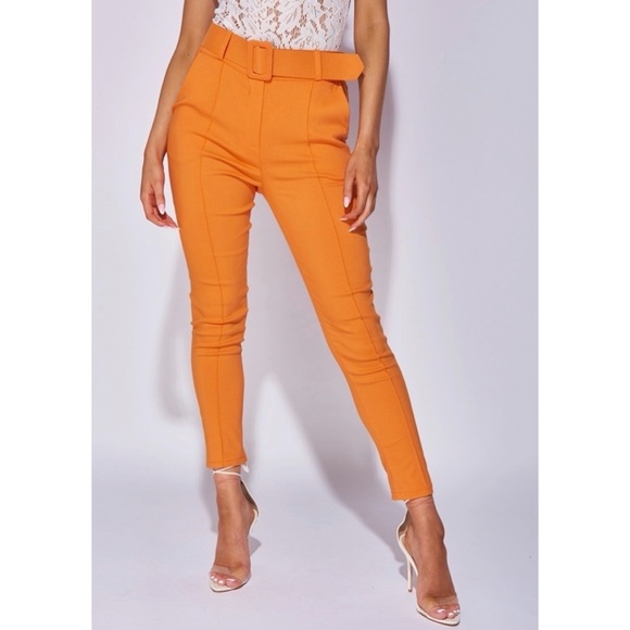 Pants - Orange High Waist Tapered Cropped Skinny Ankle Pants